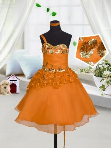 Excellent A-line Flower Girl Dresses for Less Orange Red Sweetheart Organza Sleeveless Mini Length Lace Up