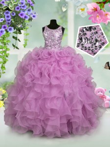 Scoop Sequins Floor Length Ball Gowns Sleeveless Lilac Little Girl Pageant Dress Zipper