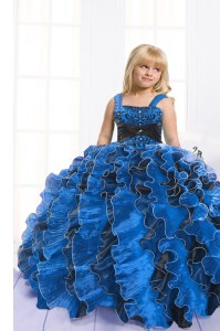 Straps Sleeveless Organza Pageant Dress for Teens Beading and Ruffles Lace Up