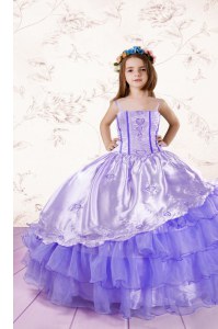 Ruffled Ball Gowns Little Girls Pageant Dress Lavender Spaghetti Straps Organza Sleeveless Floor Length Lace Up