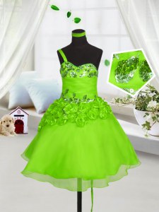 Colorful One Shoulder Knee Length A-line Sleeveless Flower Girl Dresses for Less Lace Up