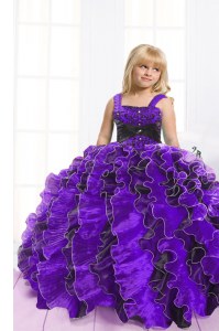 Custom Made Blue And Black Sleeveless Organza Lace Up Custom Made Pageant Dress for Party and Wedding Party