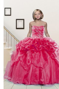 Organza Sleeveless Floor Length Little Girls Pageant Gowns and Beading and Pick Ups