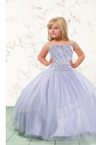 Superior Floor Length Grey Little Girl Pageant Dress Strapless Sleeveless Lace Up