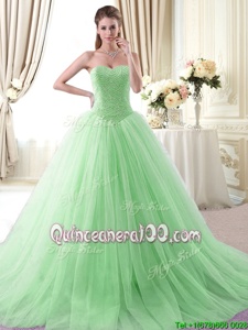 Extravagant Apple Green Sweetheart Neckline Beading Vestidos de Quinceanera Sleeveless Lace Up