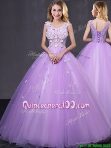Sleeveless Lace Up Floor Length Lace and Appliques Vestidos de Quinceanera