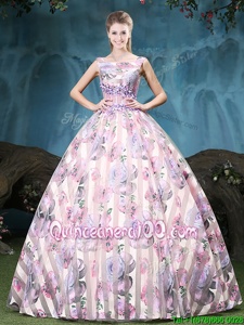 Vintage Multi-color Lace Up Straps Appliques and Pattern Quinceanera Gown Tulle Sleeveless