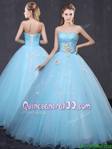 Light Blue Sweetheart Lace Up Beading and Appliques Sweet 16 Dresses Sleeveless