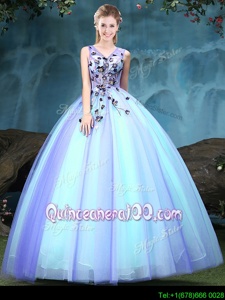 Eye-catching Floor Length Multi-color Quinceanera Dress Tulle Sleeveless Spring and Summer and Fall and Winter Appliques