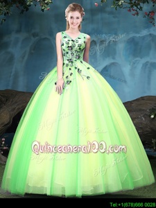 Stunning Floor Length Lace Up Sweet 16 Dress Multi-color and In forMilitary Ball and Sweet 16 and Quinceanera withAppliques