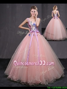 Top Selling Floor Length Ball Gowns Sleeveless Baby Pink Quince Ball Gowns Lace Up