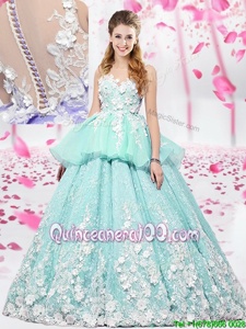 Scoop Apple Green Sleeveless Organza and Tulle Lace Up Sweet 16 Dress forMilitary Ball and Sweet 16 and Quinceanera