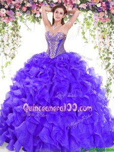 New Arrival Sleeveless Sweep Train Lace Up Beading and Ruffles 15 Quinceanera Dress