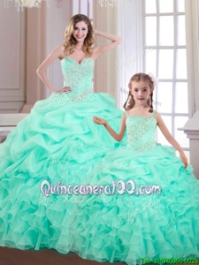 Beautiful Pick Ups Apple Green Sleeveless Organza Lace Up Quinceanera Dresses forMilitary Ball and Sweet 16 and Quinceanera