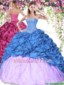Custom Made Sleeveless Floor Length Pick Ups Lace Up Quinceanera Dress with Blue and Lilac