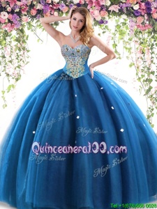 Fantastic Sweetheart Sleeveless Lace Up Quinceanera Gowns Blue Tulle