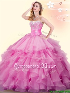 Romantic Sleeveless Lace Up Floor Length Beading and Ruffles Quinceanera Gown
