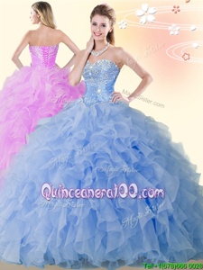 Stylish Sweetheart Sleeveless Organza Quinceanera Gowns Beading and Ruffles Lace Up