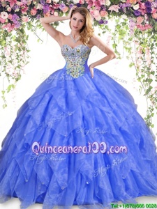 Clearance Spring and Summer and Fall and Winter Organza Sleeveless Floor Length 15th Birthday Dress andBeading and Ruffles