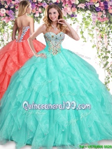 Glamorous Ball Gowns Quince Ball Gowns Apple Green Sweetheart Organza Sleeveless Floor Length Lace Up