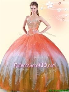 Multi-color Ball Gowns Beading Ball Gown Prom Dress Lace Up Tulle Sleeveless Floor Length