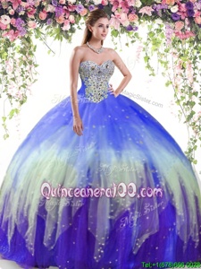 Fashionable Floor Length Lace Up Quinceanera Dress Multi-color and In forMilitary Ball and Sweet 16 and Quinceanera withBeading
