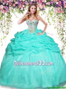 Free and Easy Apple Green Sleeveless Floor Length Beading and Pick Ups Lace Up Quinceanera Dress