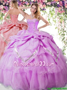 Hot Sale Lilac Sweet 16 Dresses Military Ball and Sweet 16 and Quinceanera and For withBeading and Pick Ups Sweetheart Sleeveless Lace Up