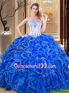 Custom Fit Floor Length Royal Blue 15 Quinceanera Dress Strapless Sleeveless Lace Up