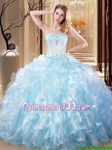 Chic Floor Length Ball Gowns Sleeveless White and Blue Quinceanera Gowns Lace Up