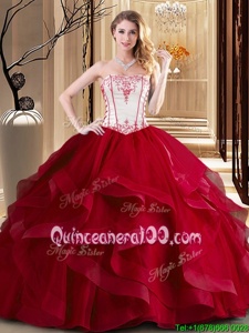 New Style Strapless Sleeveless Tulle Vestidos de Quinceanera Embroidery Lace Up
