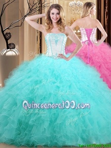 Modest Blue And White Sleeveless Tulle Lace Up Quinceanera Dress forMilitary Ball and Sweet 16 and Quinceanera
