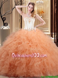 Vintage White and Rose Pink and Orange Ball Gowns Embroidery and Ruffled Layers Quinceanera Gowns Lace Up Organza Sleeveless Floor Length