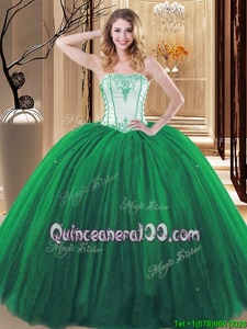 Enchanting Ball Gowns Quince Ball Gowns Green and Purple Strapless Tulle Sleeveless Floor Length Lace Up