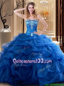 Embroidery and Ruffles 15 Quinceanera Dress Royal Blue Lace Up Sleeveless Floor Length
