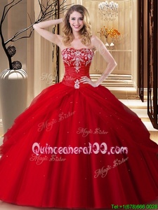 Hot Selling Red Sleeveless Embroidery Floor Length 15th Birthday Dress