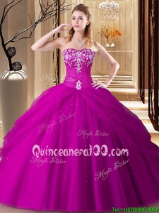 Artistic Floor Length Lace Up Quinceanera Gowns Hot Pink and In forMilitary Ball and Sweet 16 and Quinceanera withEmbroidery