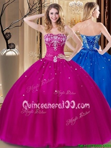 Flirting Floor Length Fuchsia 15th Birthday Dress Sweetheart Sleeveless Lace Up
