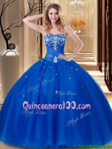 Delicate Ball Gowns Quinceanera Dresses Royal Blue Sweetheart Tulle Sleeveless Floor Length Lace Up