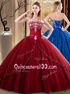 Admirable Wine Red 15th Birthday Dress Military Ball and Sweet 16 and Quinceanera and For withEmbroidery Sweetheart Sleeveless Lace Up