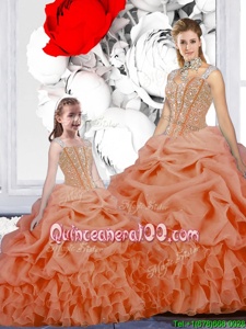 Sexy Orange Straps Lace Up Beading and Ruffles and Pick Ups Vestidos de Quinceanera Sleeveless