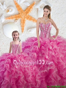Hot Selling Sweetheart Sleeveless Lace Up Ball Gown Prom Dress Hot Pink Organza