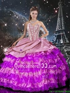 Colorful Sleeveless Beading and Ruffles Lace Up Quinceanera Gown