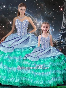 Sumptuous Multi-color Ball Gowns Organza Sweetheart Long Sleeves Beading and Ruffles Floor Length Lace Up 15th Birthday Dress