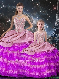 Beauteous Floor Length Lace Up Sweet 16 Quinceanera Dress Multi-color and In forMilitary Ball and Sweet 16 and Quinceanera withBeading and Ruffles