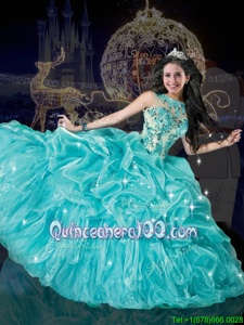 Noble Aqua Blue Sleeveless Beading and Appliques and Pick Ups Floor Length Quinceanera Gowns