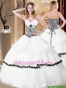 Graceful Sweetheart Sleeveless Organza Quinceanera Dress Ruffled Layers and Pattern Lace Up