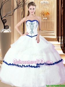 New Arrival Ruffled Floor Length White Quinceanera Dress Sweetheart Sleeveless Lace Up