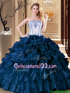 Best Selling Pick Ups Strapless Sleeveless Lace Up Sweet 16 Dress Navy Blue Organza