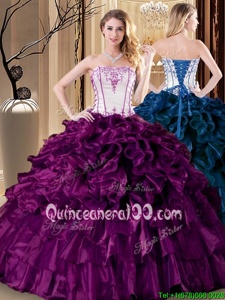 Superior Spring and Summer and Fall and Winter Organza Sleeveless Floor Length 15 Quinceanera Dress andPick Ups